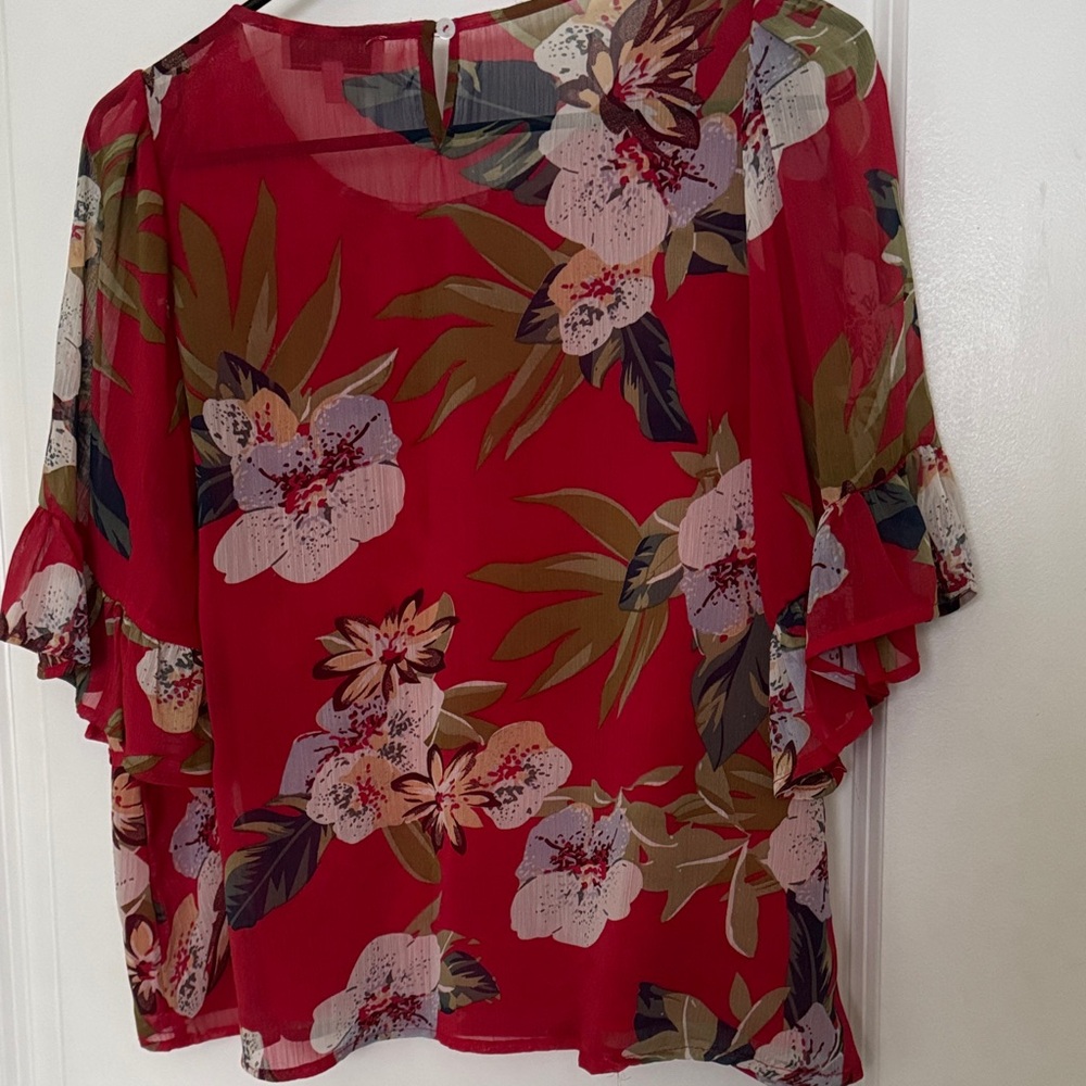 Hayden Red Floral Blouse with Ruffle Sleeves - Picture 7 of 7